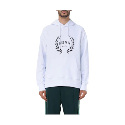 MSGM White Hoodie with Letter Graphic Print 3540MM130-237799-01