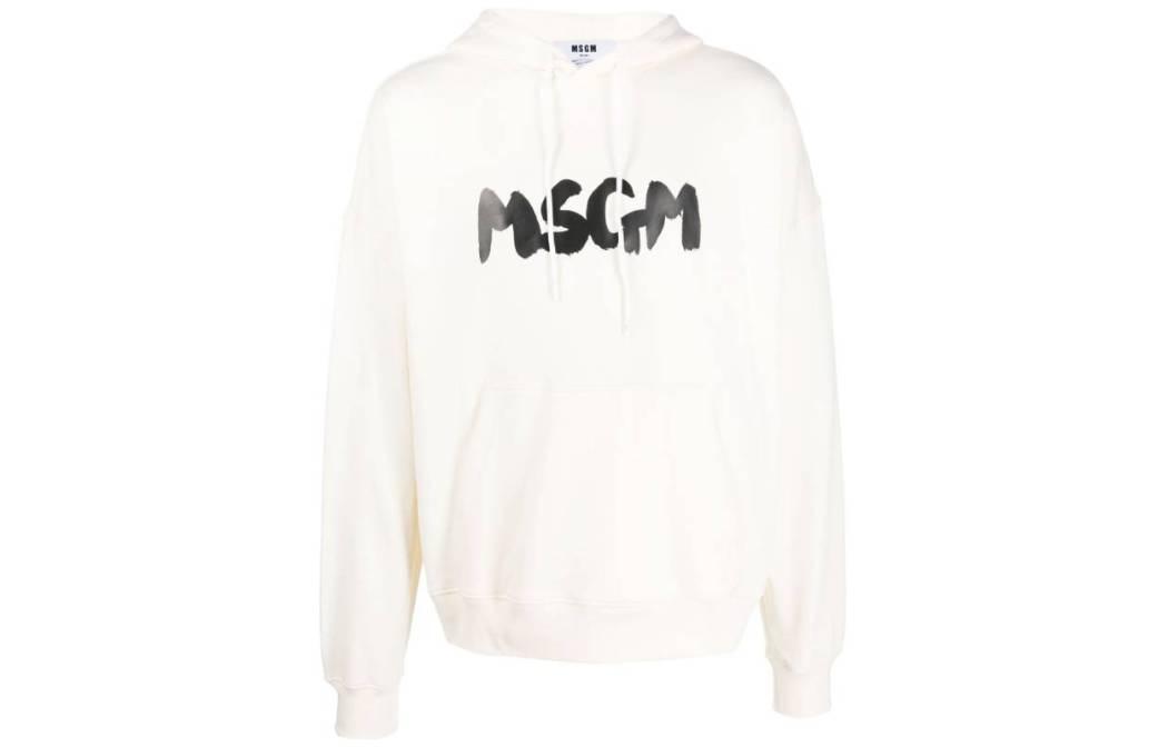MSGM White Hoodie with Lettering Print and Long Sleeves 3540MM10123779902