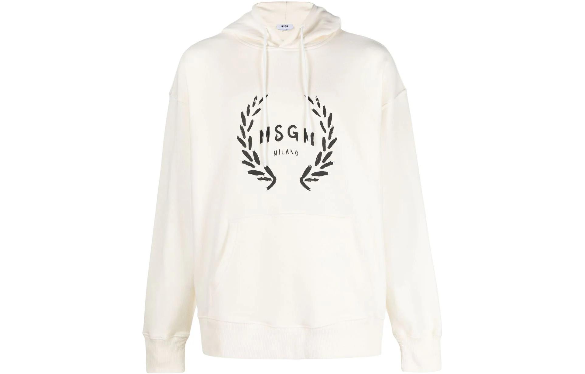 MSGM White Letter Print Pullover Hoodie 3540MM130-237799-02