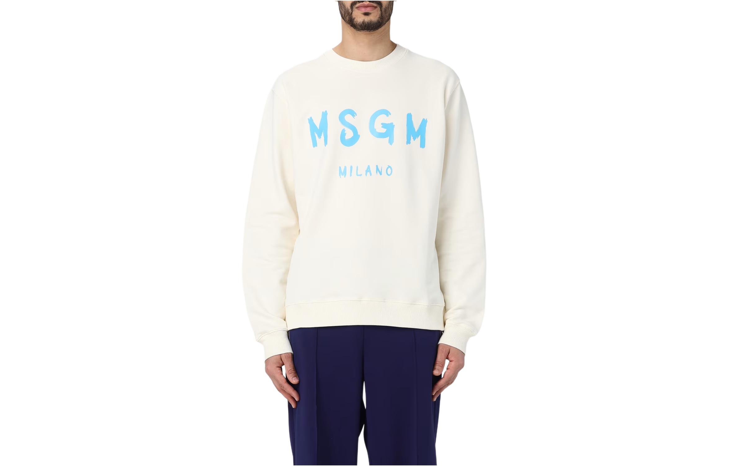 MSGM White Oversized Logo Print Crewneck Sweatshirt 3640MM51124700202