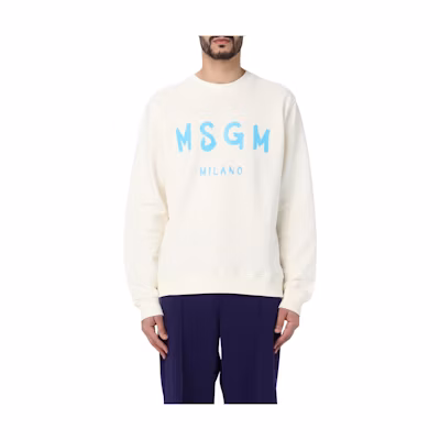 MSGM White Oversized Logo Print Crewneck Sweatshirt 3640MM51124700202