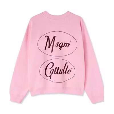 MSGM Gattullo Pink Logo Crewneck Sweatshirt Unisex Long Sleeve 3540MM807-237999-12