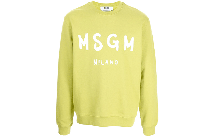 MSGM Yellow Crewneck Sweatshirt with Printed Logo for Men 3140MM513-217599-33