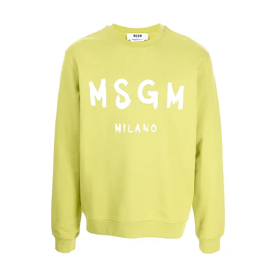 MSGM Yellow Crewneck Sweatshirt with Printed Logo for Men 3140MM513-217599-33