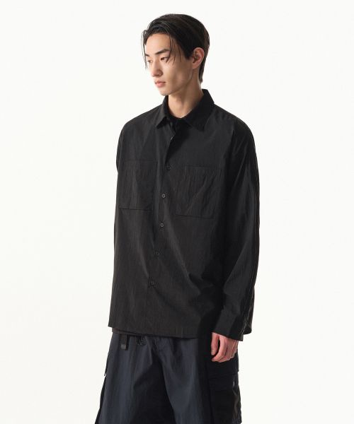 Musinsa Standard [City Leisure] Lightweight Oversized Nylon Shirt [Black] MMESL3Z02-BK