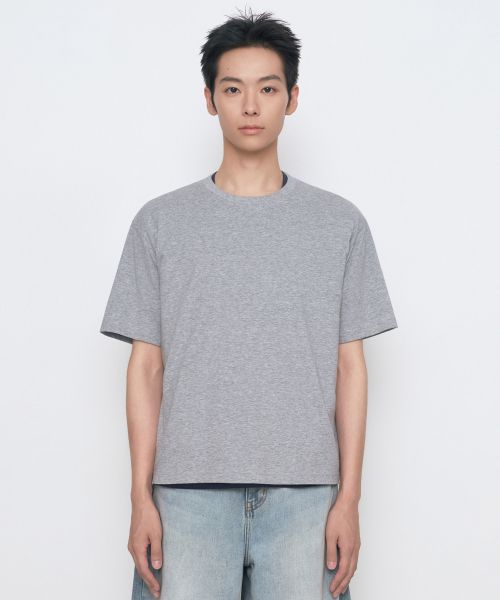 MUSINSA STANDARD [Cool Standard] Regular Crop T-Shirt [Medium Gray] MMFTS4A24-MR