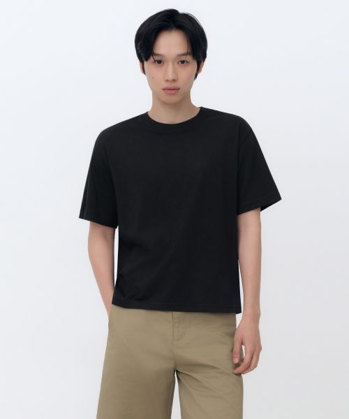 MUSINSA STANDARD [Cool Standard] Regular Crop T-Shirt [Black] MMFTS4A24-BK