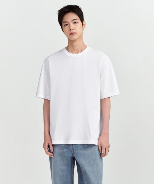 Lookbook MUSINSA STANDARD [Cool Standard] Relaxed Fit Crew Neck T-Shirt [White] MMJTS6Z19-WH