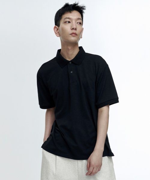 MUSINSA STANDARD [Cool Standard] Relaxed Fit Pique Polo Shirt [Black] MMCTP6Z06-BK