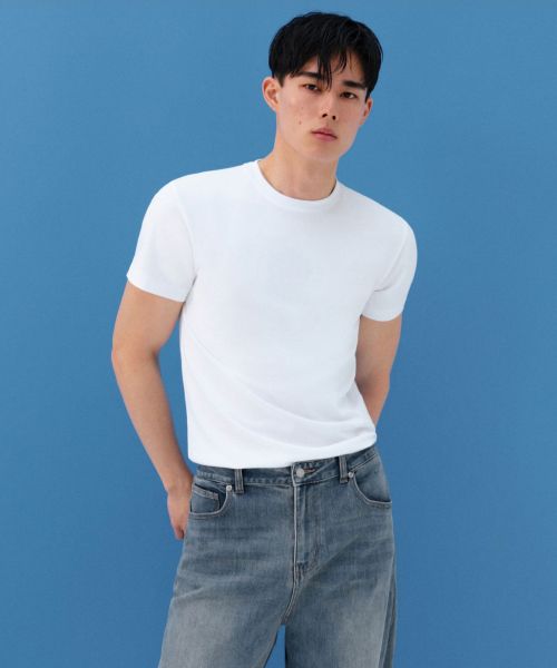 MUSINSA STANDARD [Cool Standard] Slim Crew Neck T-Shirt [White] MMFTS4A22-WH