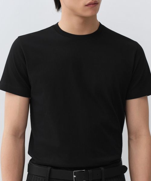 Shop MUSINSA STANDARD [Cool Standard] Slim Crew Neck T-Shirt [Black] MMFTS4A22-BK