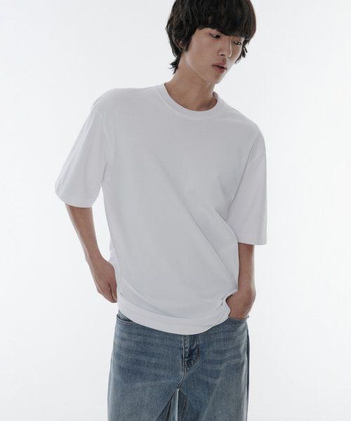 MUSINSA STANDARD [CoolStandard] Relaxed Fit Crew Neck Pique T-Shirt [White] MMCTS6Z07-WH