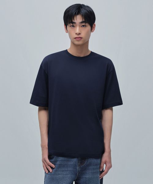 MUSINSA STANDARD [Coolstandard] Relaxed Fit Crew Neck T-Shirt [Navy] MMJTS6Z19-NA
