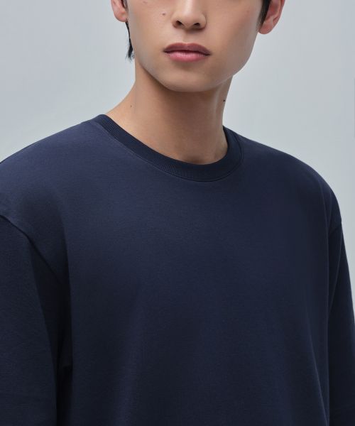 Shop MUSINSA STANDARD [Coolstandard] Relaxed Fit Crew Neck T-Shirt [Navy] MMJTS6Z19-NA