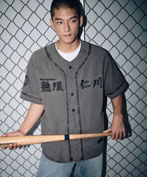 MUSINSA STANDARD [SSG Landers Collab] Pigment Dyed Baseball Shirt [Charcoal Gray] MMFSS8D92-CG