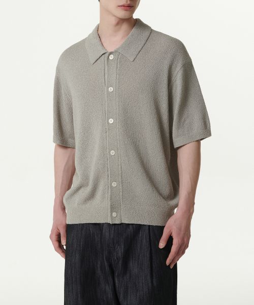 MUSINSA STANDARD Boucle Collared Short Sleeve Cardigan [Light Warm Grey] MMDWC5Z01-LW