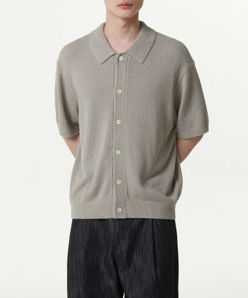 Order MUSINSA STANDARD Boucle Collared Short Sleeve Cardigan [Light Warm Grey] MMDWC5Z01-LW