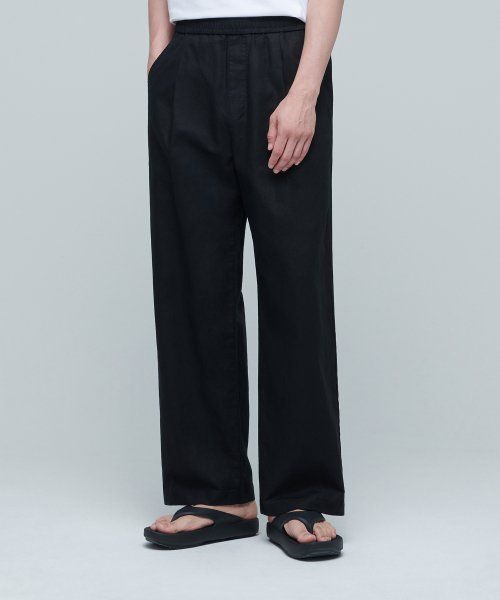 MUSINSA STANDARD Cotton Linen One Tuck Wide Pants [Black] MMBPC4Z03-BK