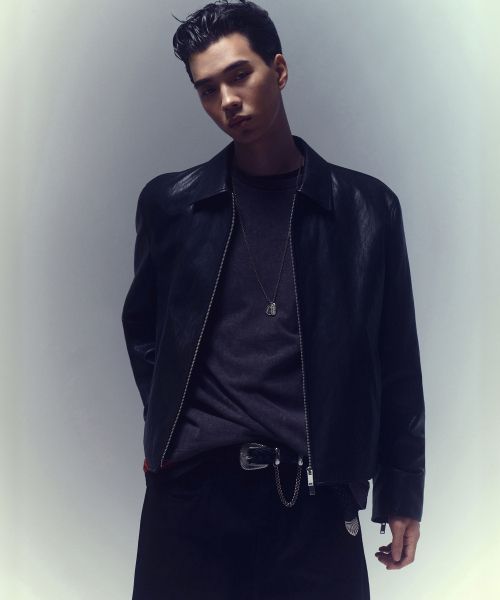Lookbook MUSINSA STANDARD 皱纹合成皮单夹克 [黑色] MMFLJ1B03-BK