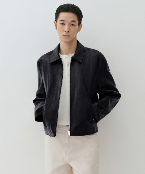 Purchase MUSINSA STANDARD 皱纹合成皮单夹克 [黑色] MMFLJ1B03-BK