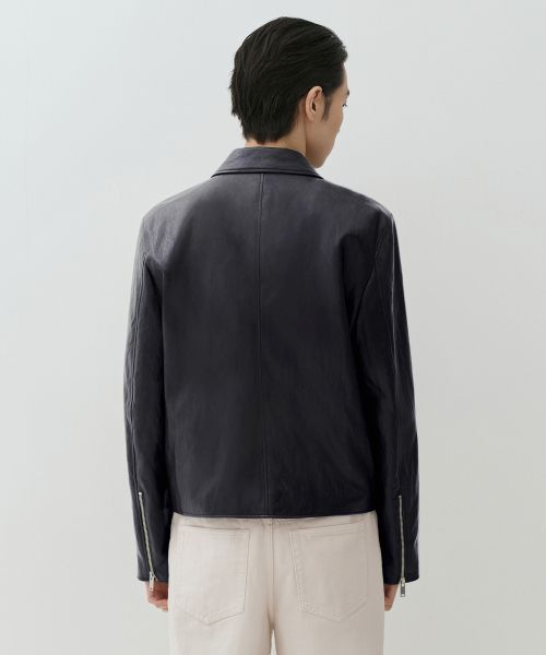 Sizing MUSINSA STANDARD 皱纹合成皮单夹克 [黑色] MMFLJ1B03-BK
