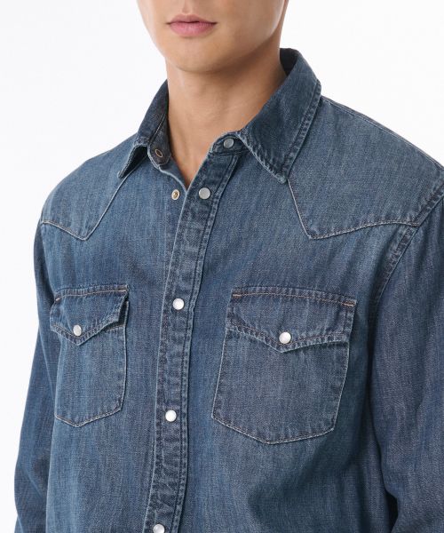 Shop Kemeja Denim Western Musinsa Standard [Indigo Sederhana] MMDNSAZ04-MI