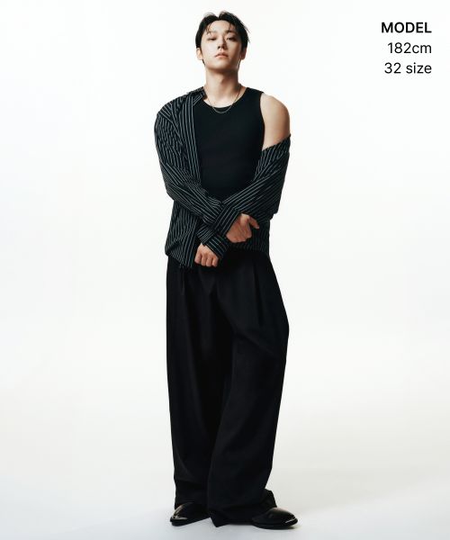 Order 무신사 스탠다드 와이드 투턱 히든 밴딩 슬랙스 [블랙] MMFPL3C03-BK