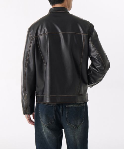 Shop MUSINSA STANDARD 黑色渐变合成皮革赛车夹克 MMELJ3Z01-BK