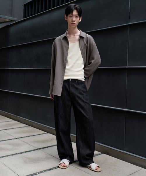 MUSINSA STANDARD Linen-Like Extra Wide Denim Pants [Low Black] MMDNP5Z01-AK