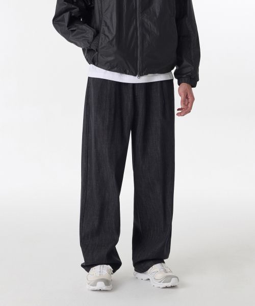 MUSINSA STANDARD Linen-Like One-Tuck Wide Denim Pants [Raw Black] MMENP5Z05-AK