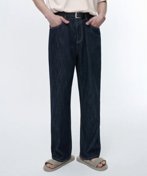 MUSINSA STANDARD Linen-Like Wide Denim Pants [Deep Indigo] MMCNP5Z02-DI