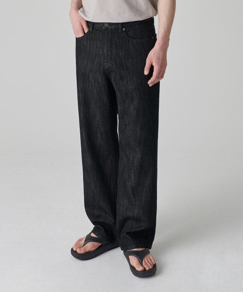 MUSINSA STANDARD Linen-Like Wide Denim Pants [Low Black] MMCNP5Z02-AK