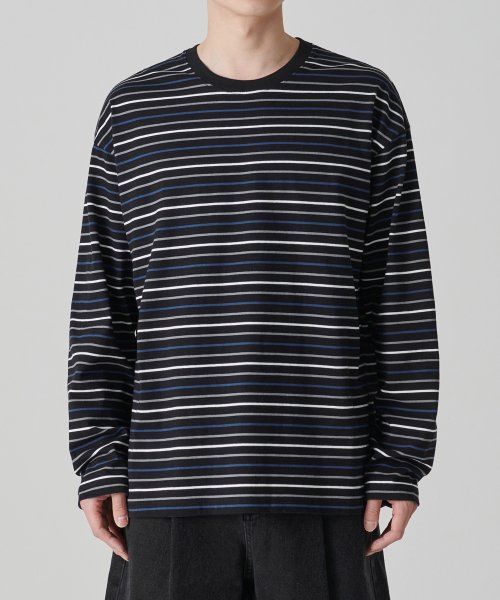 Musinsa Standard Multi-Stripe Relaxed Long Sleeve T-Shirt 1 [Black/Blue] MMCTL4Z05-53