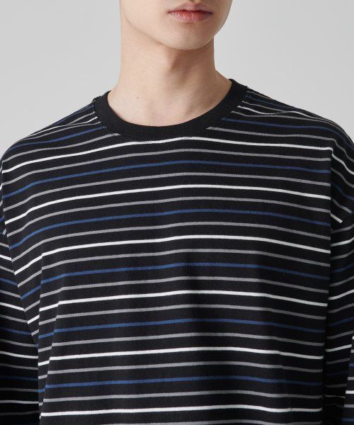 Lookbook Musinsa Standard Multi-Stripe Relaxed Long Sleeve T-Shirt 1 [Black/Blue] MMCTL4Z05-53