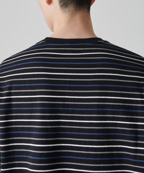Shop Musinsa Standard Multi-Stripe Relaxed Long Sleeve T-Shirt 1 [Black/Blue] MMCTL4Z05-53