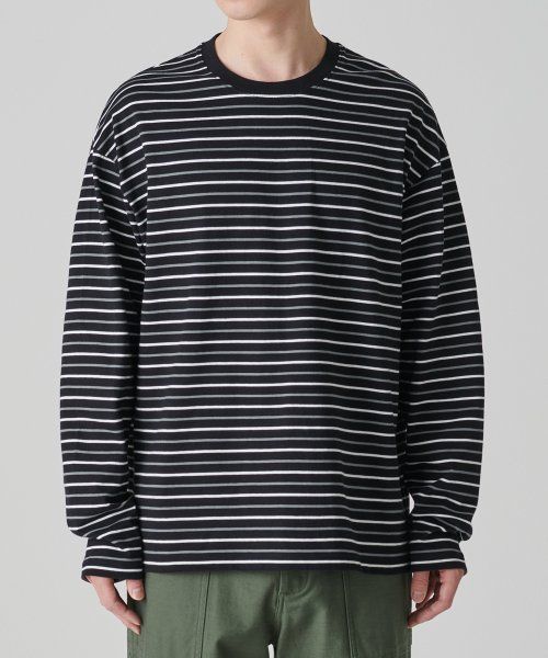 Musinsa Standard Multi Stripe Relaxed Long Sleeve T-Shirt 1 [Black/White] MMCTL4Z05-67