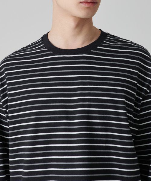 Lookbook Camiseta Musinsa Standard de rayas manga larga, corte relajado 1 [Negro/Blanco] MMCTL4Z05-67