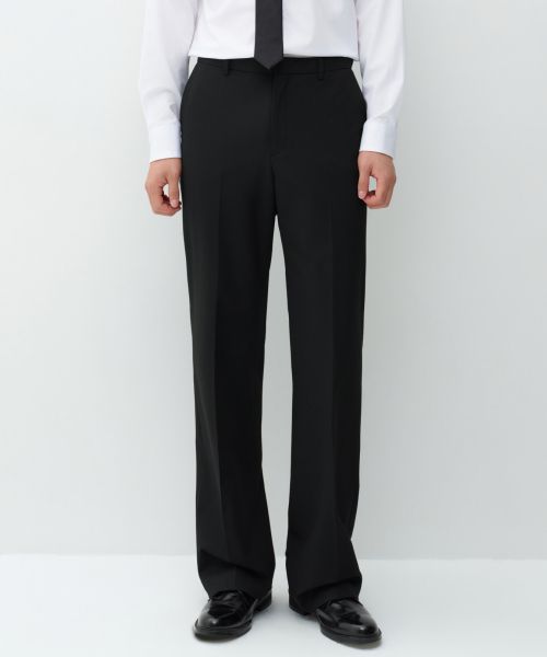 Lookbook MUSINSA STANDARD 新款寬版隱藏式鬆緊腰西裝褲【黑色】 MMFPL9D43-BK