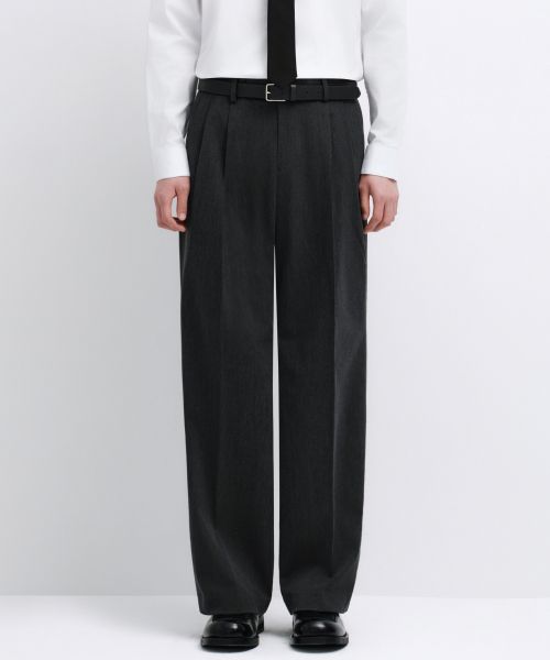 MUSINSA STANDARD Real Wide Hidden Banding Slacks [Charcoal Gray] MM0PL0Z05-CG