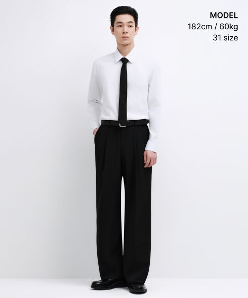 Order MUSINSA STANDARD Real Wide Hidden Banding Slacks [Black] MM0PL0Z05-BK