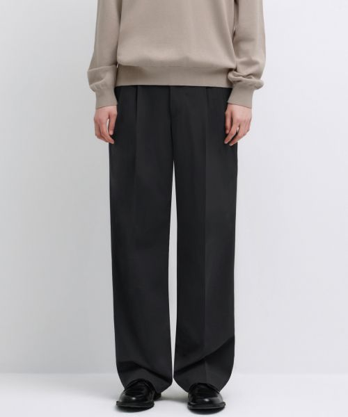 Lookbook MUSINSA STANDARD 寬版隱藏式鬆緊腰西裝褲【深灰】 MM0PL0Z05-DG