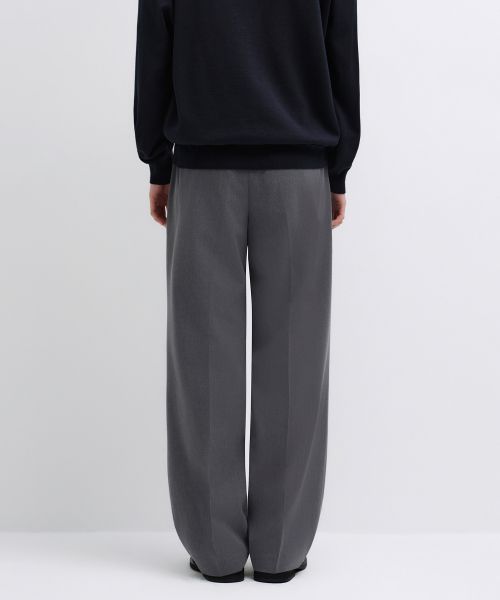 Lookbook MUSINSA STANDARD 真寬版隱藏式鬆緊腰頭西裝褲［麻灰］ MM0PL0Z05-MG