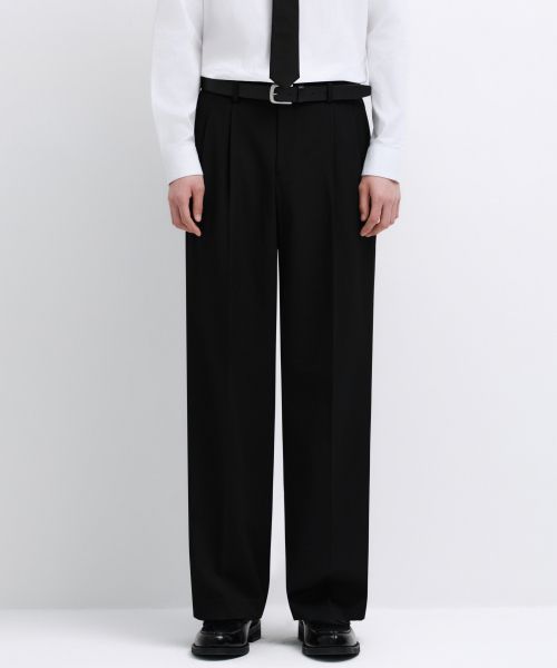 Lookbook MUSINSA STANDARD Real Wide Hidden Banding Slacks [Black] MM0PL0Z05-BK
