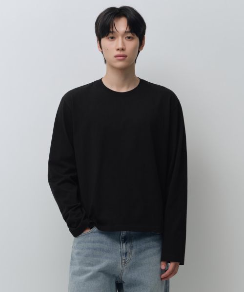 MUSINSA STANDARD Regular Long Sleeve Crop T-Shirt [Black] MMFTL8A02-BK