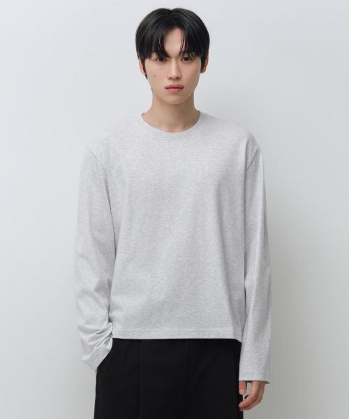 Musinsa Standard Regular Long Sleeve Crop T-Shirt [Melange Light Grey] MMFTL8A02-ML