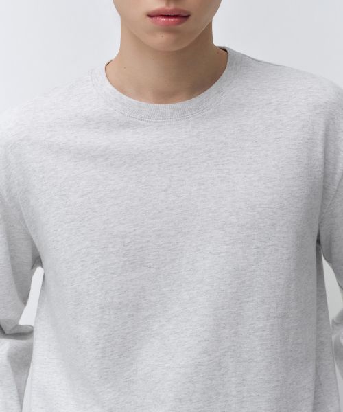 Shop Musinsa Standard Regular Long Sleeve Crop T-Shirt [Melange Light Grey] MMFTL8A02-ML