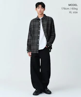 Order MUSINSA STANDARD 宽松褶皱渐变格纹衬衫 2(深灰/黑) MMFSL5A11-W3