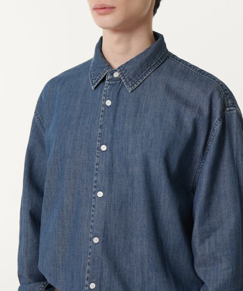 Shop Musinsa Standard Relaxed Denim Shirt [Medium Indigo] MMDNS4Z12-MI