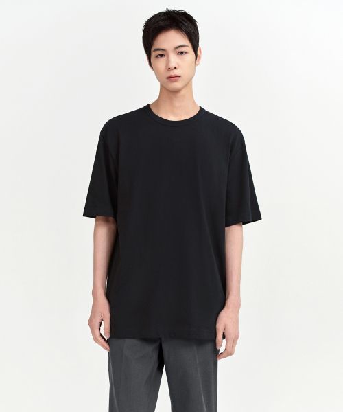 Lookbook MUSINSA STANDARD Relaxed Fit Crew Neck T-Shirt [Black] MM0TS4Z05-BK