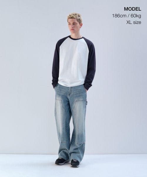 Order Musinsa Standard Relaxed Fit Raglan Long Sleeve T-Shirt [White/Navy] MMETL4Z04-73